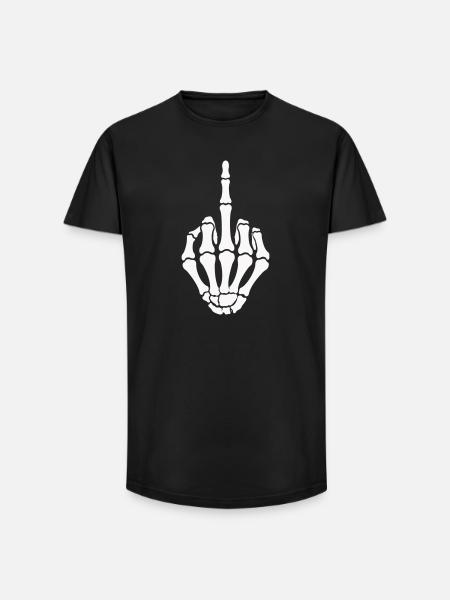 skull-hand_mittelfinger- - Long Fit Männer T-Shirt - Schwarz
