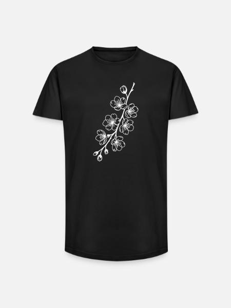 Sakura Linienkunst auf Schwarz - Long Fit Männer T-Shirt - Schwarz