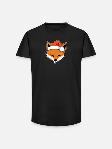 Fox with Santa Hat Graphic - Long Fit Men's T-Shirt - black