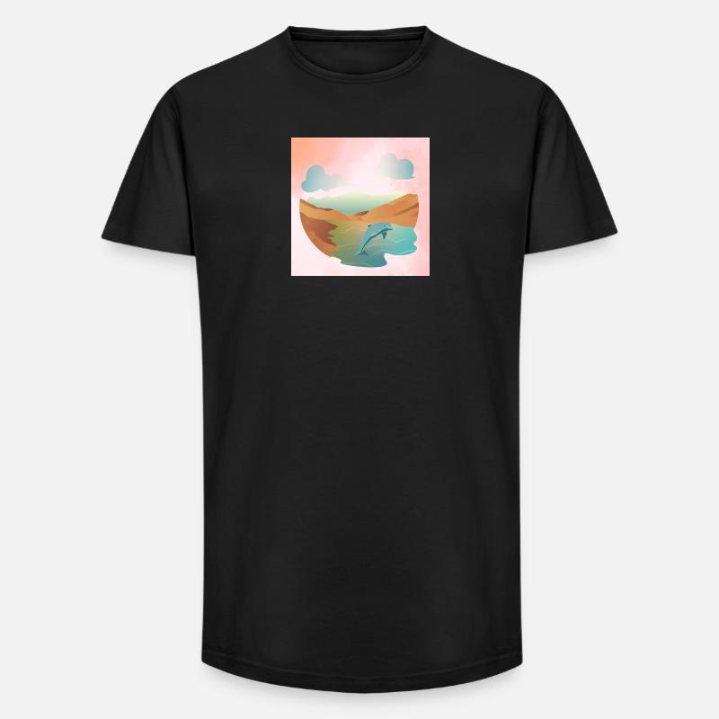 Delfin in Seelandschaft - Long Fit Männer T-Shirt - Schwarz