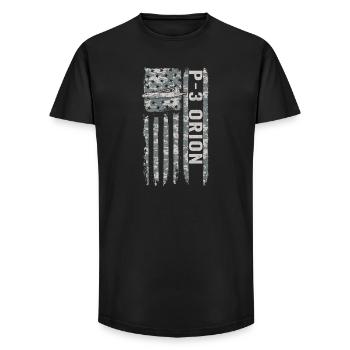 P-3 Orion, American flag, military camouflage flight - Long Fit Men's T-Shirt - black - Front - AI Model Male 185 light (185cm)