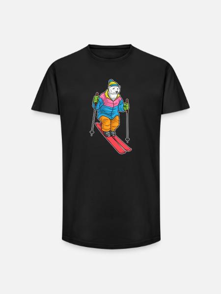 Eisbär Skifahrer Ski Wintersport - Long Fit Männer T-Shirt - Schwarz