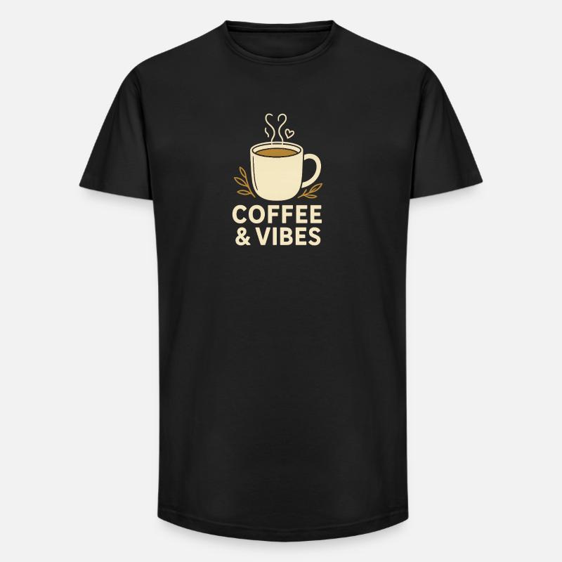 Kaffee & Vibes Becher Illustration - Long Fit Männer T-Shirt - Schwarz