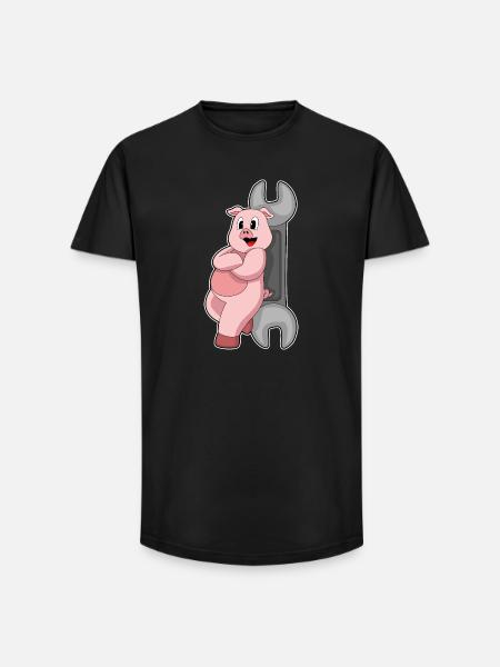 Pig Mechanic Wrench Workshop - Long Fit Men's T-Shirt - black