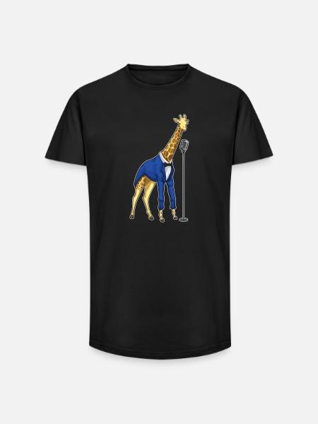 Giraffe Singer Microphone Singing - Long Fit Men's T-Shirt - black