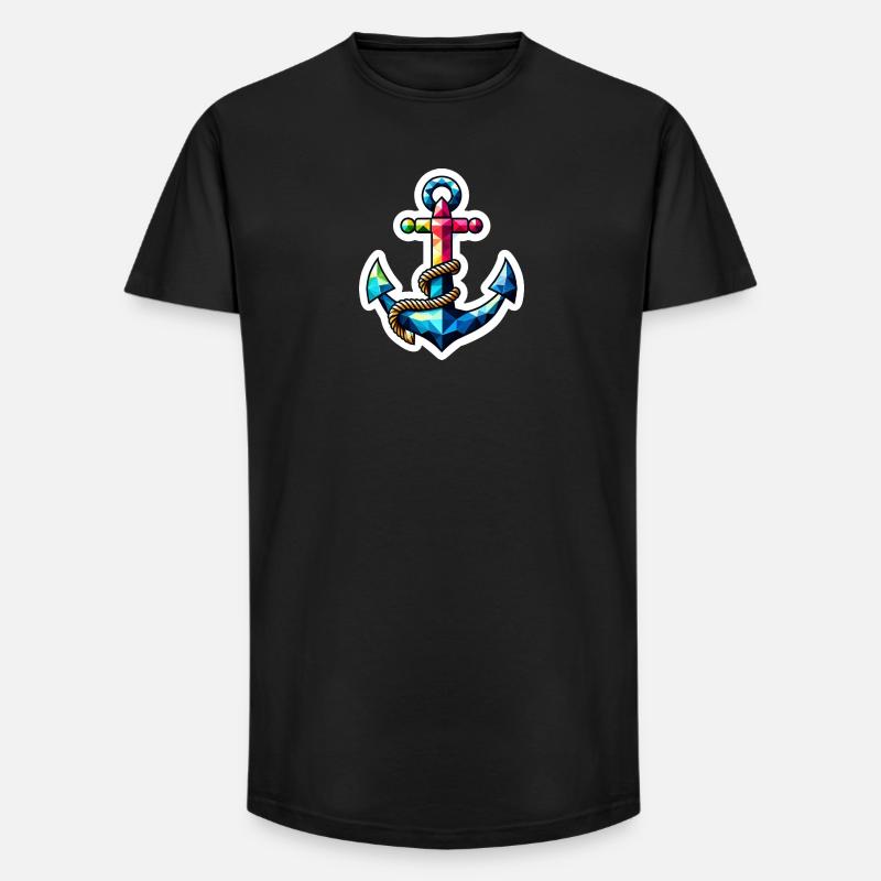 Anker mit Knoten Polygon bunt - Long Fit Männer T-Shirt - Schwarz