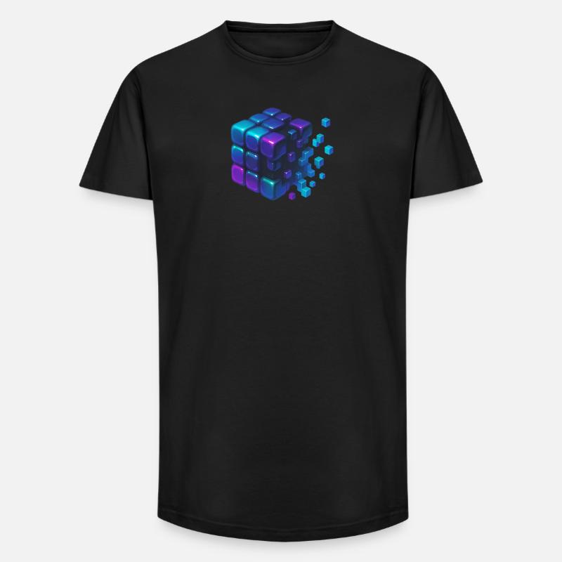 Digital Cube Explosion - Long Fit Männer T-Shirt - Schwarz