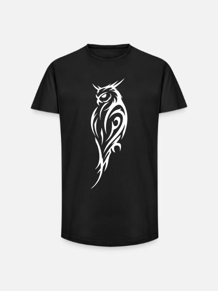 Tribal Eule Tattoo Stil - Long Fit Männer T-Shirt - Schwarz