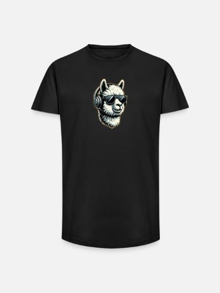 Alpaka Lama mit Kopfhörern und Sonnenbrille - Long Fit Männer T-Shirt - Schwarz