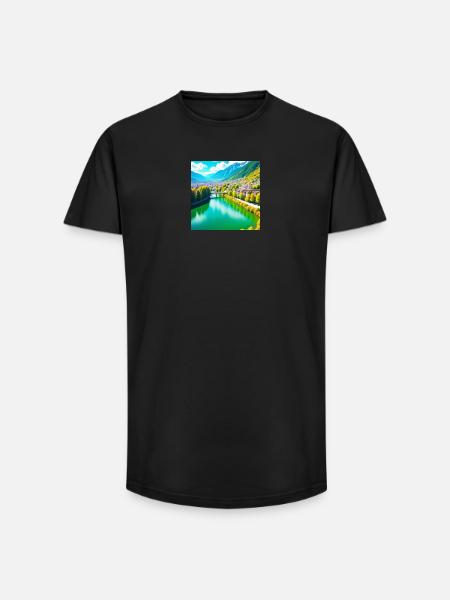 Emerald Valley und Alpendorf - Long Fit Männer T-Shirt - Schwarz