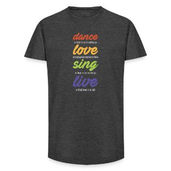 Dance-love-sing-live (dunkel) - Long Fit Männer T-Shirt - Anthrazit - Vorne - AI Model Male 185 light (185cm)