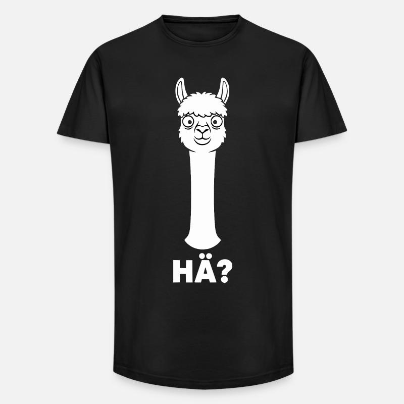 Lama mit fragendem Blick - Long Fit Männer T-Shirt - Schwarz