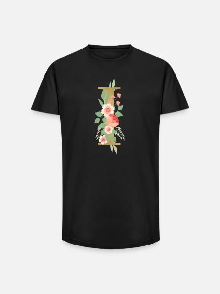 Elegant letter 'I' with flowers - Long Fit Men's T-Shirt - black