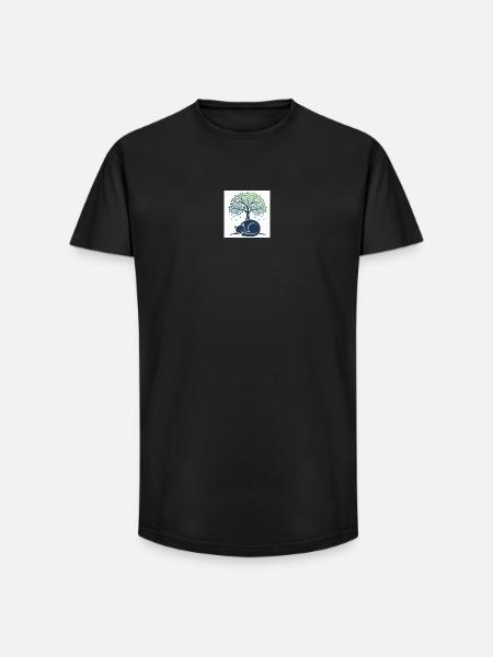 Sleeper cat under tree swirl - Long Fit Men's T-Shirt - black