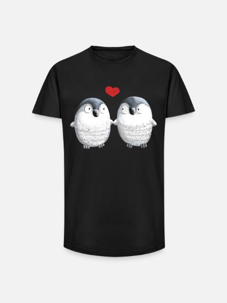 Pingouins amoureux - Pingouin - Oiseau - Amour - Coeur - T-shirt coupe longue homme - noir