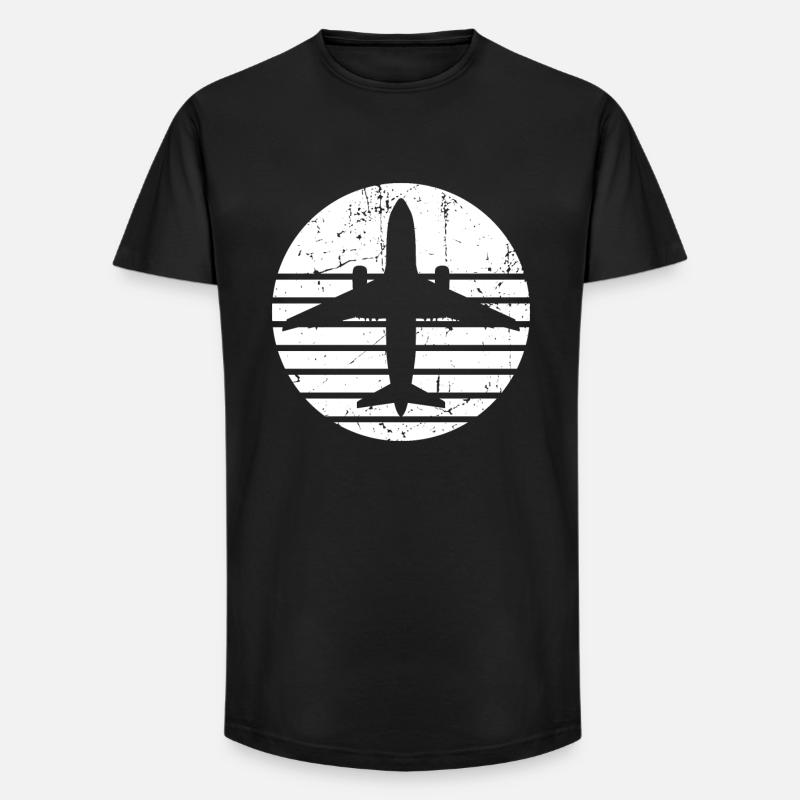 Flugzeug Silhouette mit Retro Line Design - Long Fit Männer T-Shirt - Schwarz