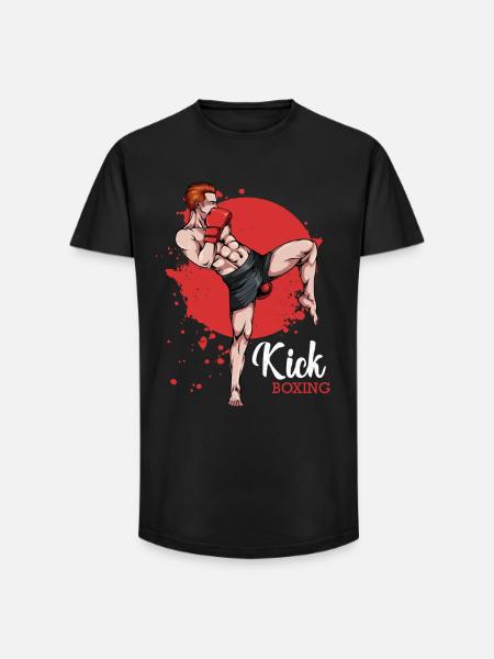 Kickboxer in Red Background - Long Fit Men's T-Shirt - black