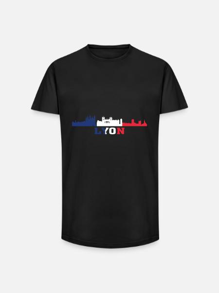 Lyon City Skyline France Landmark Map - Long Fit Men's T-Shirt - black