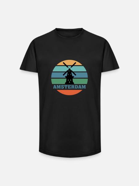 Amsterdam City Skyline Netherlands Landmark - Long Fit Men's T-Shirt - black