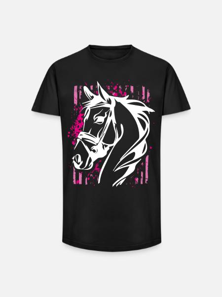 Graffiti-Stil Pferd mit Pinkem Farbsplash - Long Fit Männer T-Shirt - Schwarz