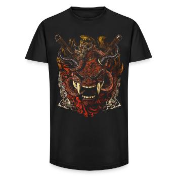 Masque de samouraï Oni – Art démoniaque japonais - T-shirt coupe longue homme - noir - Devant - AI Model Male 185 light (185cm)
