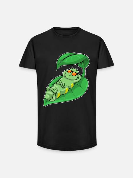 Caterpillar with leaf as parasol - Long Fit Men's T-Shirt - black