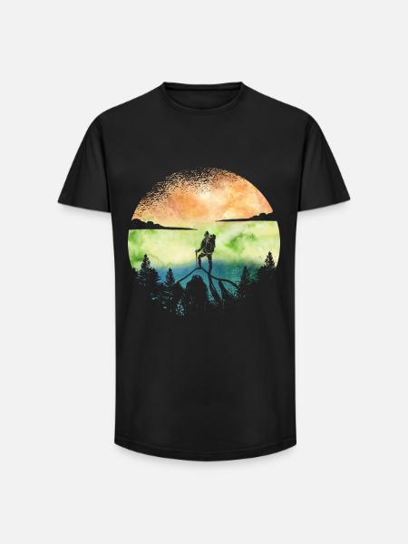 Wanderlust Hiker – Aquarell Adventure - Long Fit Männer T-Shirt - Schwarz