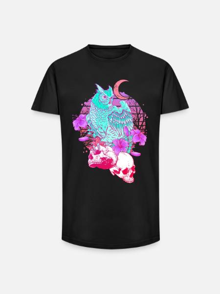 Pastel Goth Skull Owl Aesthetic Clothes Moon - Long Fit Men's T-Shirt - black
