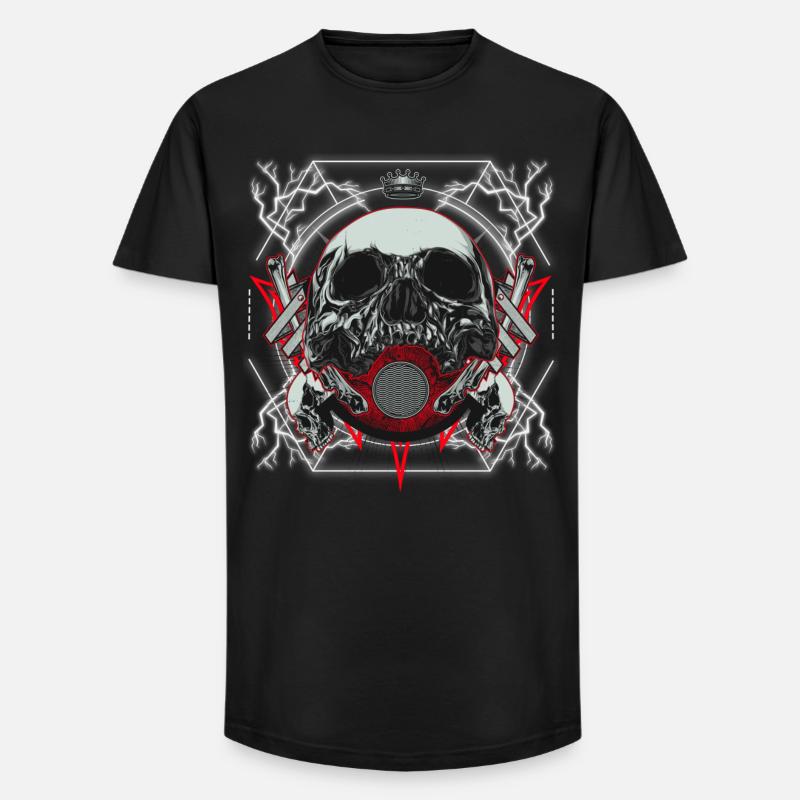 Skull Artwork with Lightning - Long Fit Men's T-Shirt - black
