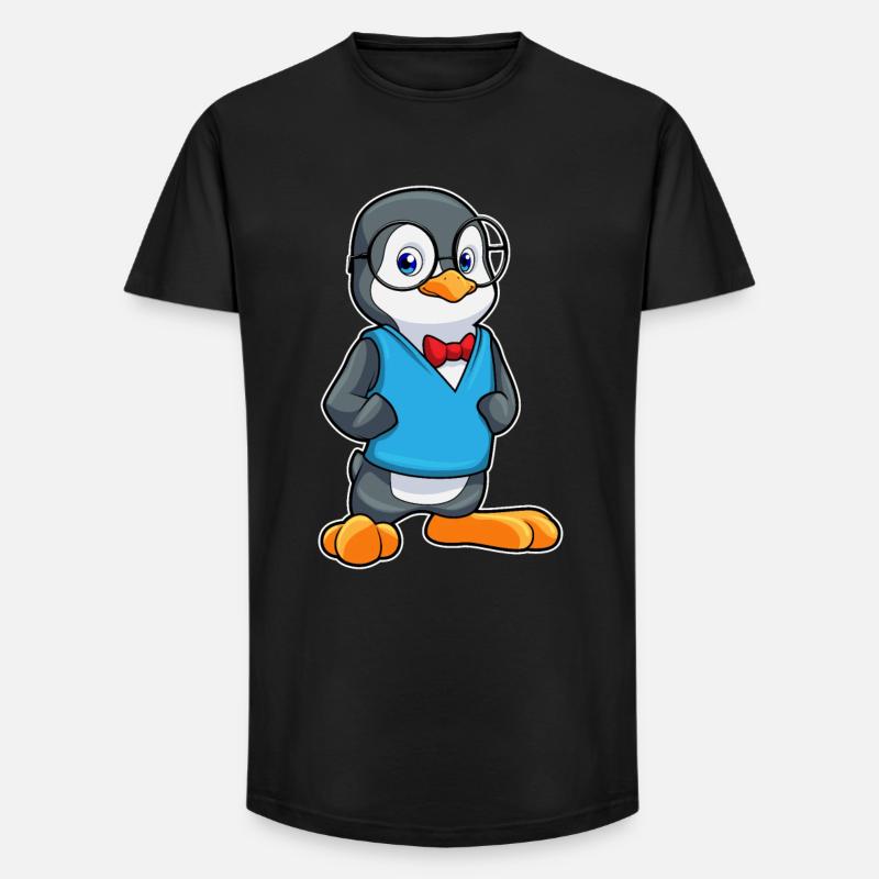 Pinguin als Nerd mit Brille - Long Fit Männer T-Shirt - Schwarz