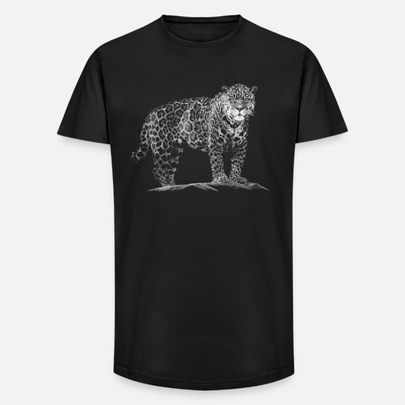 Leopard - Long Fit Männer T-Shirt - Schwarz
