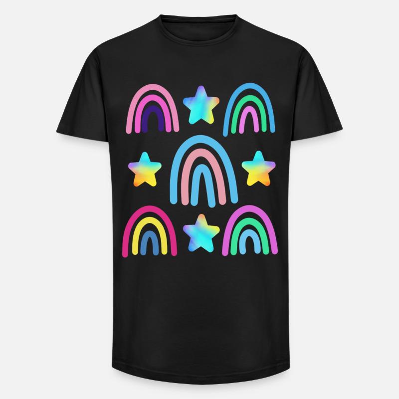 bunter Regenbogen und Sterne - Long Fit Männer T-Shirt - Schwarz