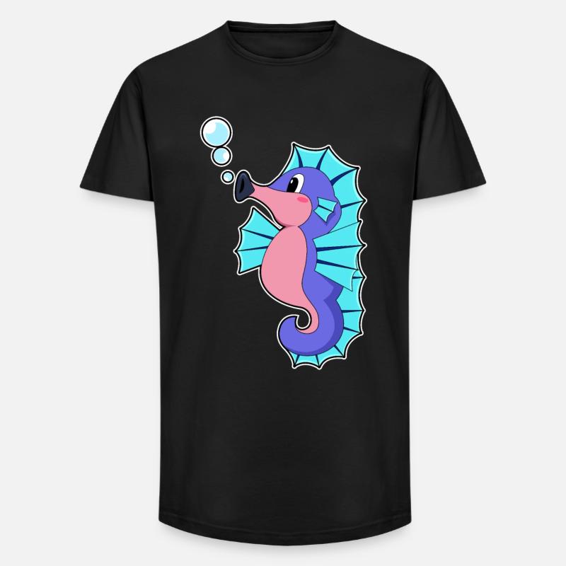 Seepferdchen - Long Fit Männer T-Shirt - Schwarz