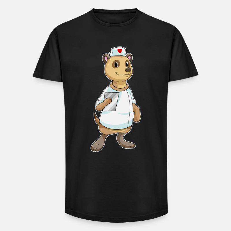 Erdmännchen als Krankenschwester mit Herz - Long Fit Männer T-Shirt - Schwarz