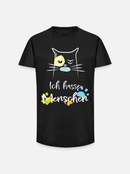 Ich hasse Menschen! Katze, Miesepeter - Long Fit Männer T-Shirt - Schwarz