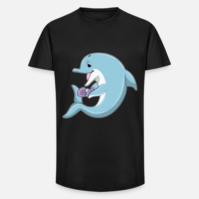 Delfin mit Perle - Long Fit Männer T-Shirt - Schwarz