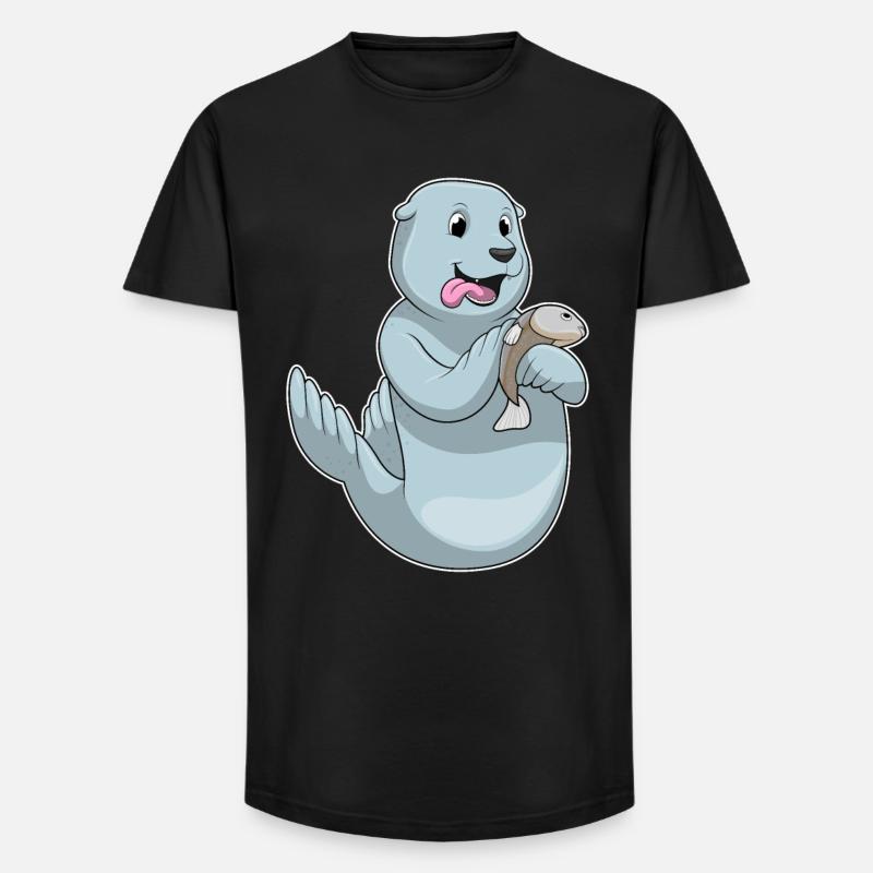Sceller avec du poisson - T-shirt coupe longue homme - noir