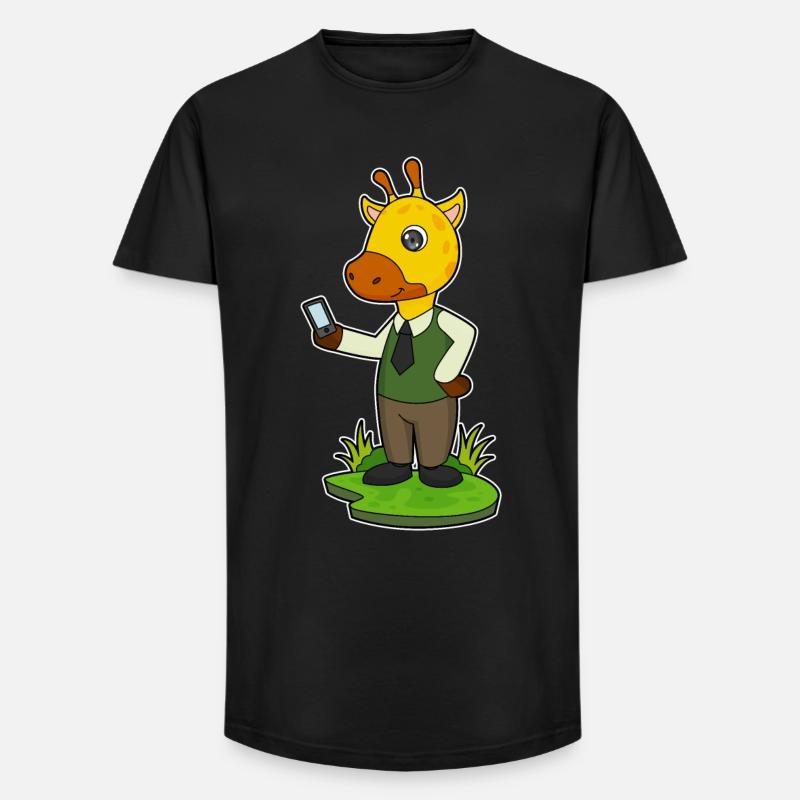 Giraffe mit Handy - Long Fit Männer T-Shirt - Schwarz