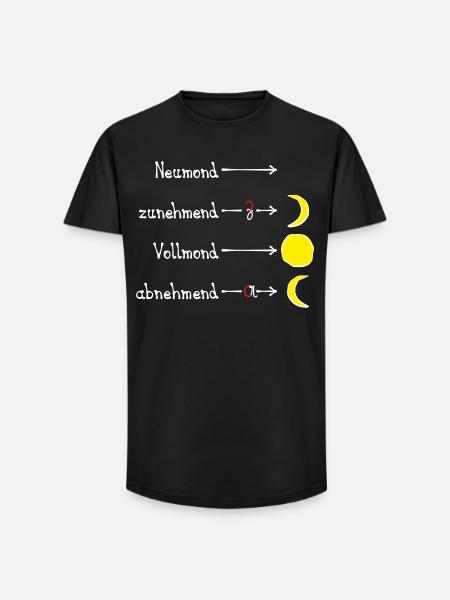 Mondphasen mit Eselsbrücke - hell - Long Fit Männer T-Shirt - Schwarz