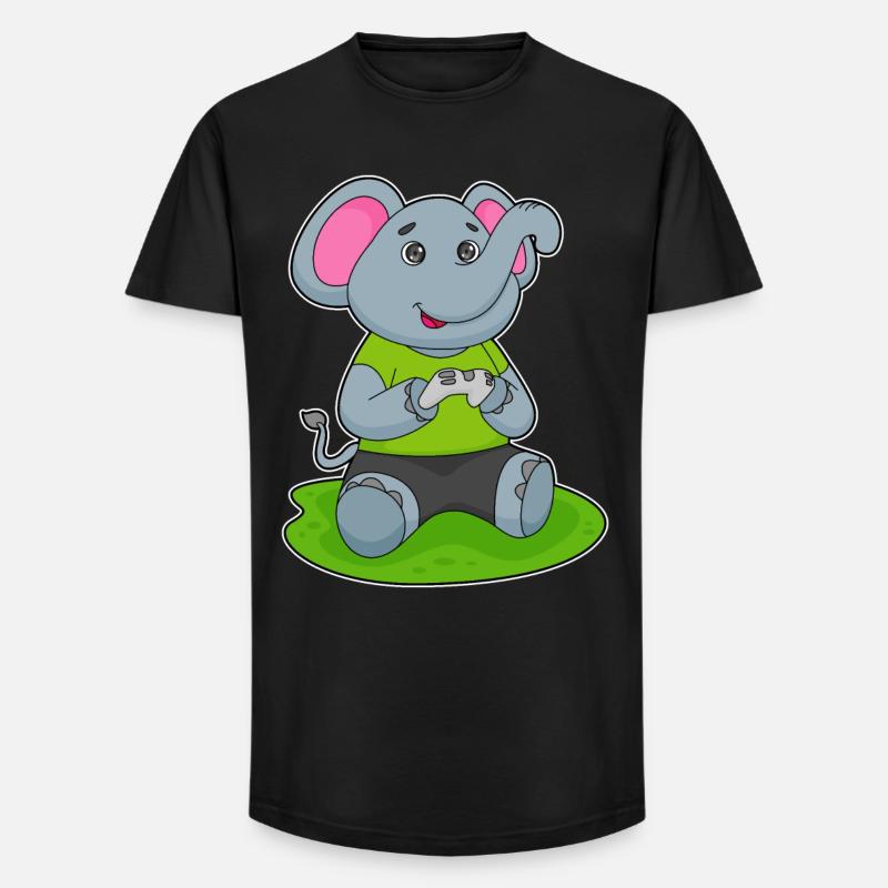 Elefant Gamer Controller - Long Fit Männer T-Shirt - Schwarz