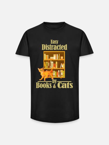 Easily distracted by books and cats - Long Fit Men's T-Shirt - black