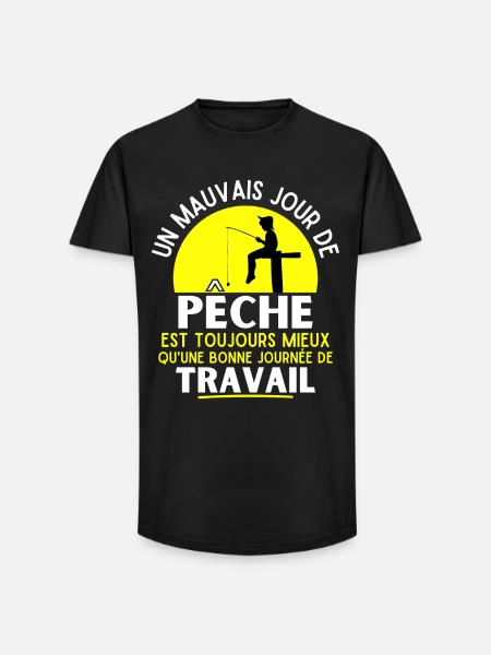 pêche, pêcheur, fan de pêche - T-shirt coupe longue homme - noir