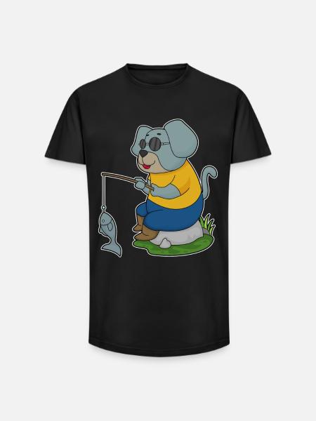 Dog Angler Fish Fishing - Long Fit Men's T-Shirt - black