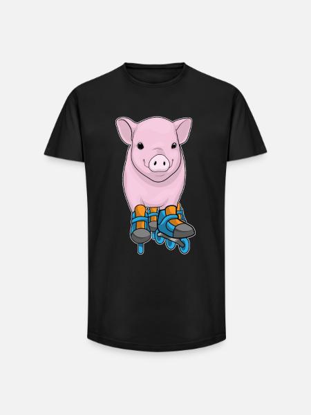 Pig Inline skating Inline skates - Long Fit Men's T-Shirt - black