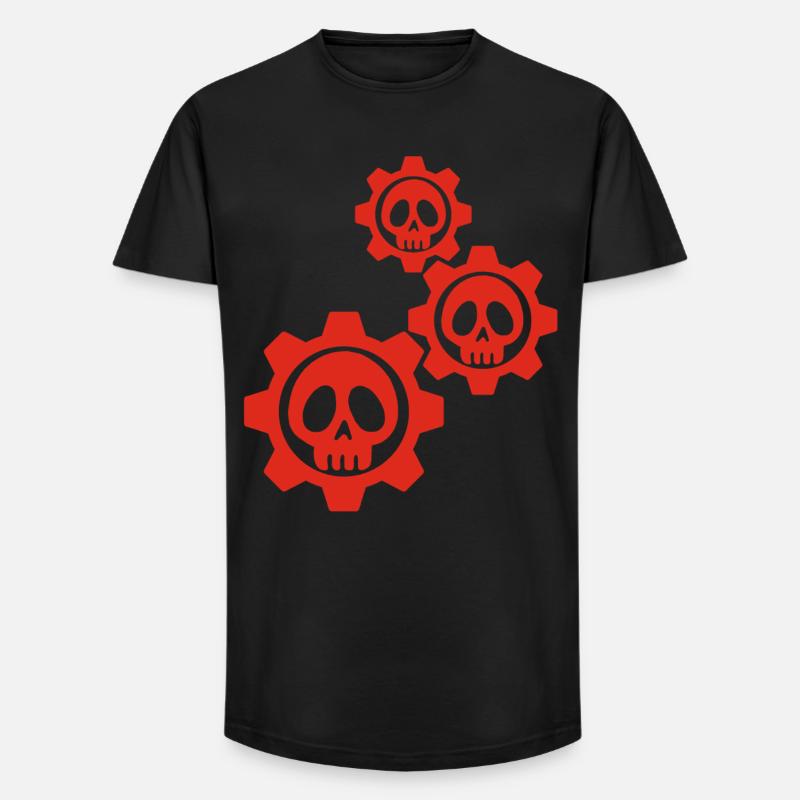 Totenköpfe und rote Zahnräder - Long Fit Männer T-Shirt - Schwarz