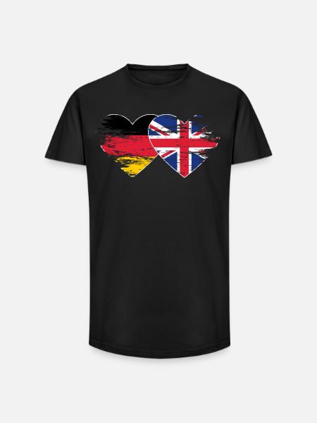 Allemagne Royaume-Uni drapeau utilisé coeur - T-shirt coupe longue homme - noir