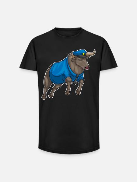 Bull Policeman Police Cap Police - Long Fit Men's T-Shirt - black