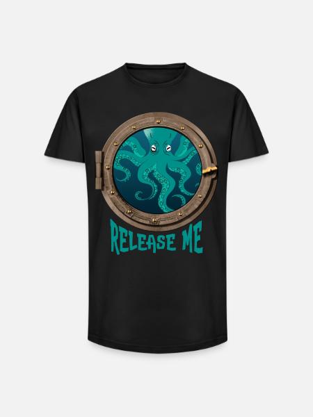 Octopus and porthole - Long Fit Men's T-Shirt - black