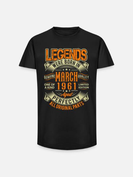 1961 March Birthday Legend - Long Fit Men's T-Shirt - black