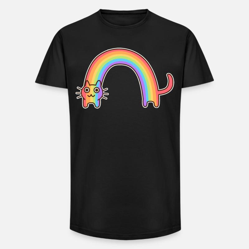 Regenbogenkatze. Buntes Design der Katze * - Long Fit Männer T-Shirt - Schwarz